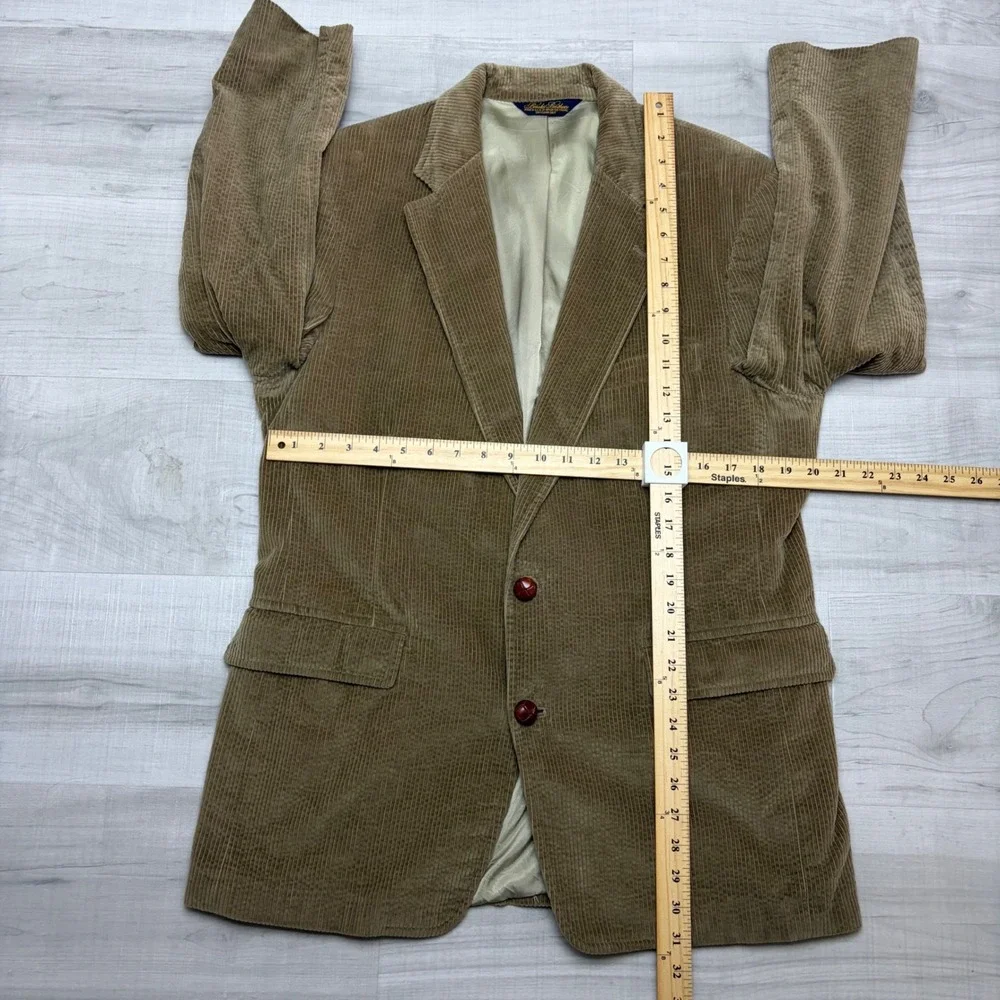 Brooks Brothers Men Vintage Tan Corduroy Blazer Sport Coat Woven Buttons 39R USA
